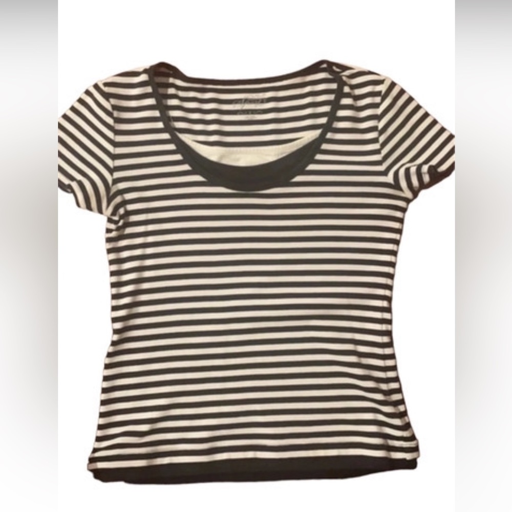 Style & Co Black and white striped layered top